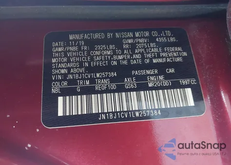 2020 Nissan Rogue Sport S Fwd Xtronic Cvt из США, поврежденный, VIN JN1BJ1CV1LW257384